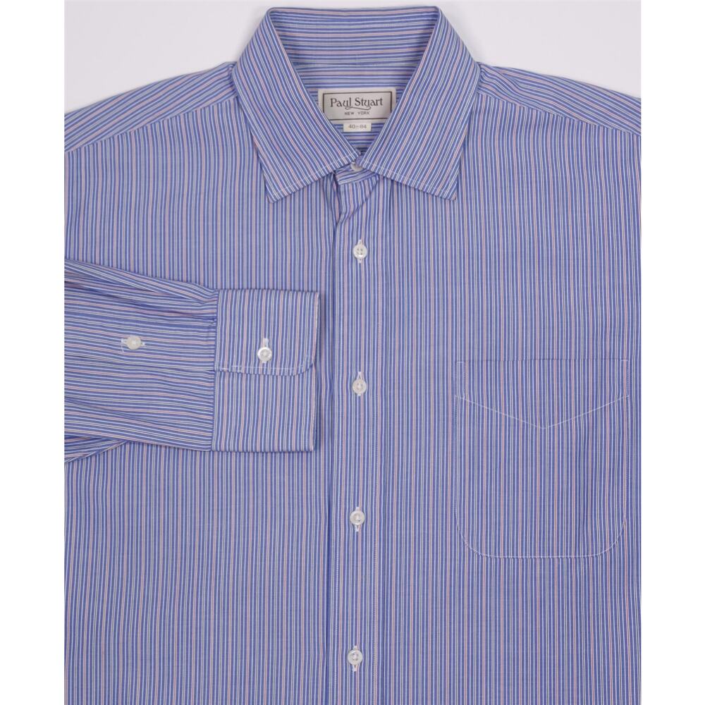 Paul Stuart Blue Red Striped Cotton Dress Shirt (40) 15 3/4 - 32/33